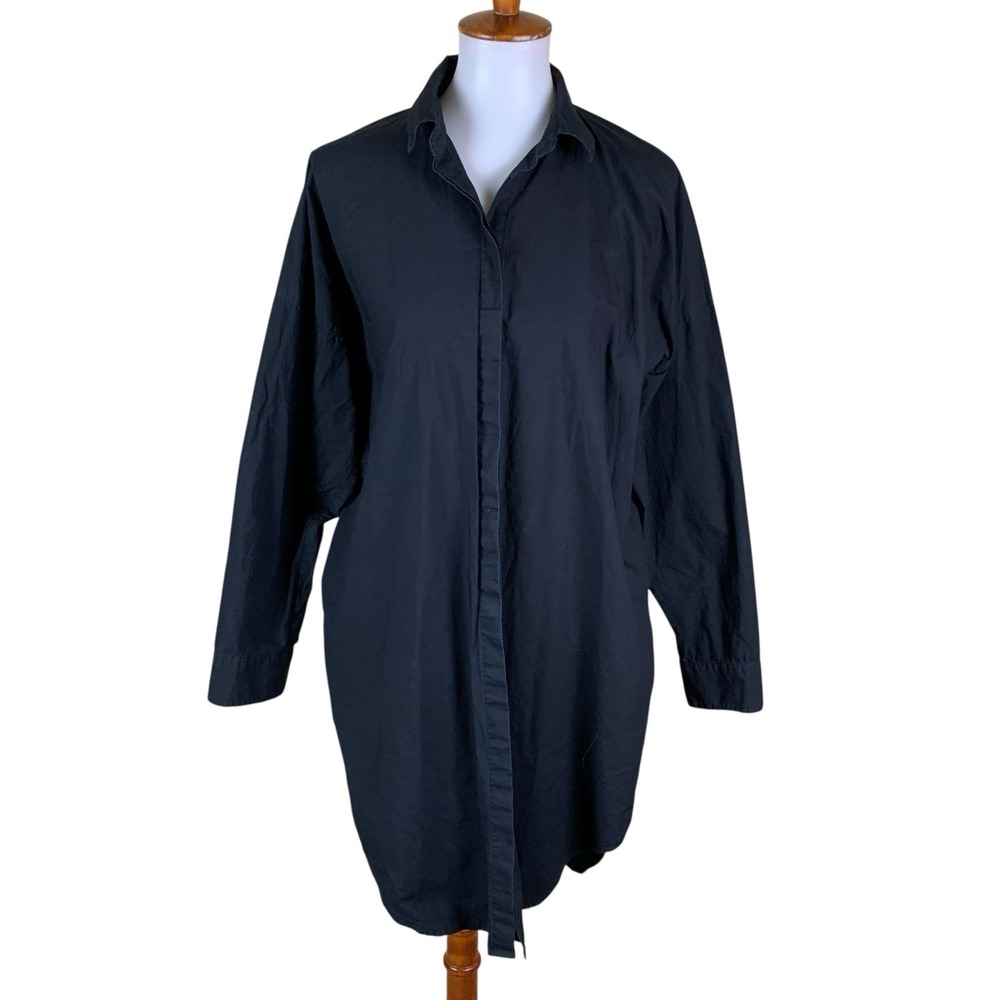ASSEMBLY LABEL Black Cotton Shirt Dress Minimalist Button Front Long Sleeve 8